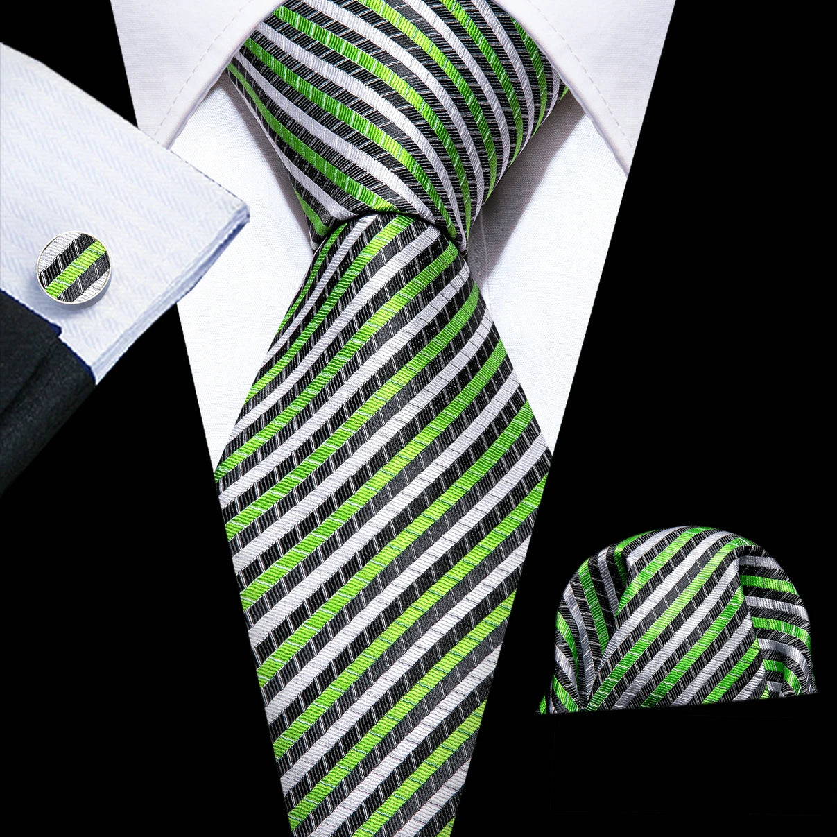 Silk Necktie Pocket Square Cufflinks Set Men Ties