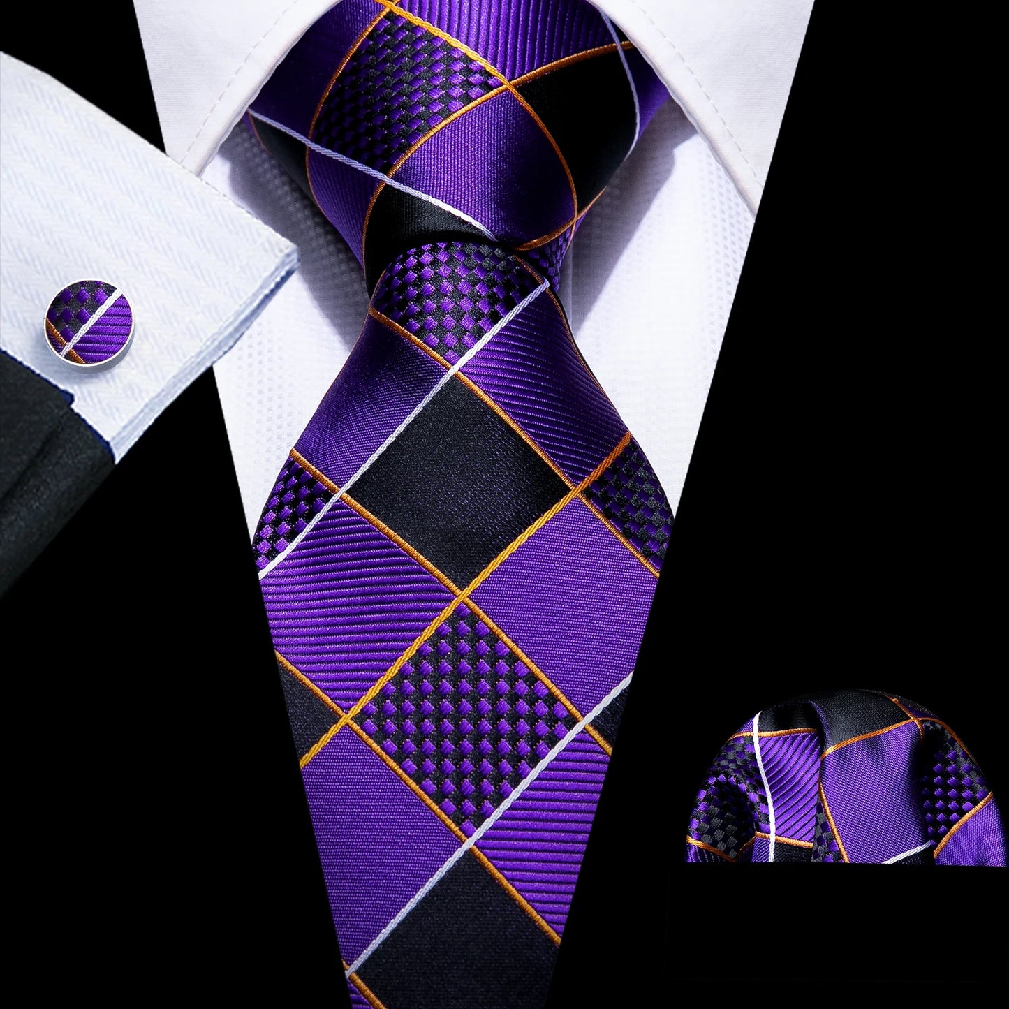 Dark Purple Plaid Silk Men Tie