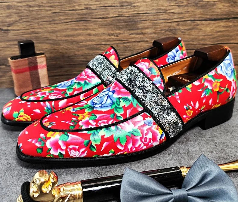 Flower Print Banquet Leather Men Shoes