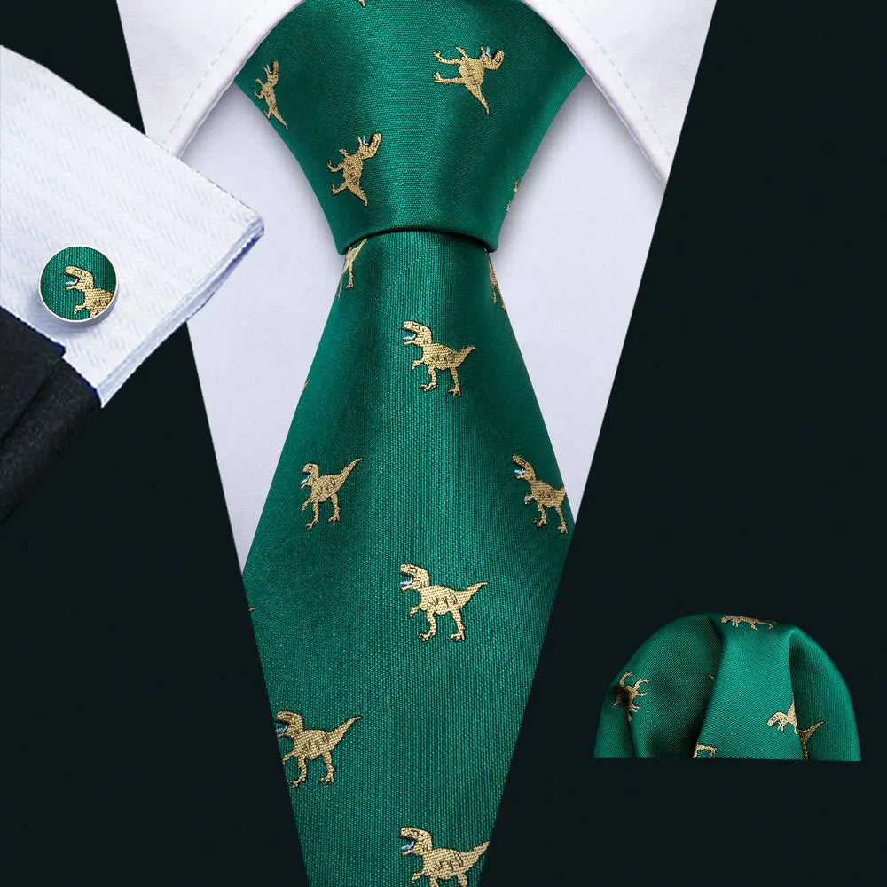 Black Green Silk Mens Ties Set