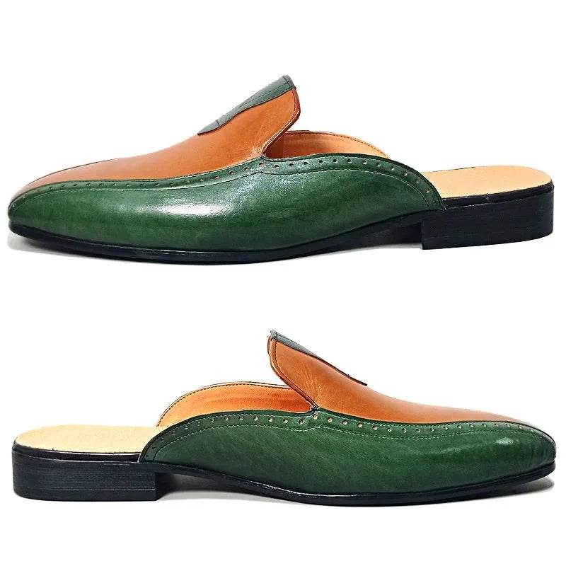 Mule's Green Mixed Brown Genuine Leather Shoes