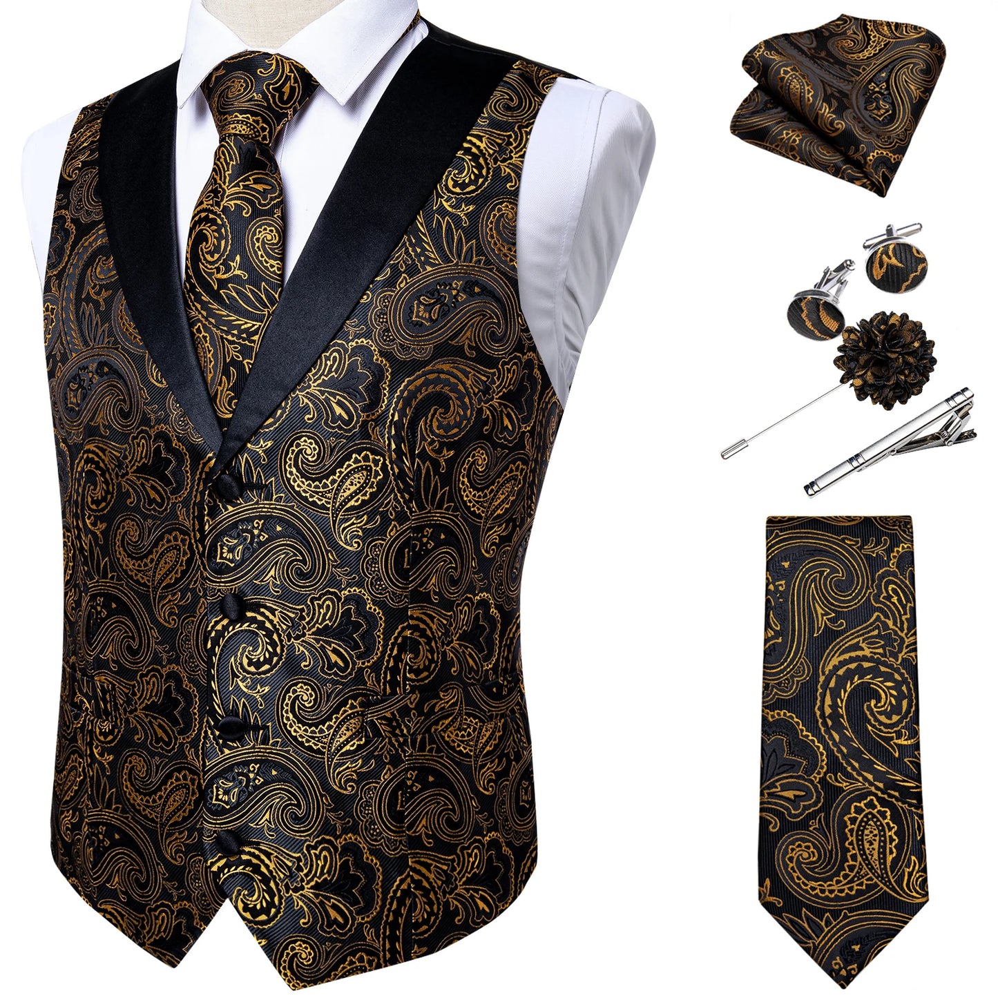 Unique Floral Paisley Vest And Tie Set