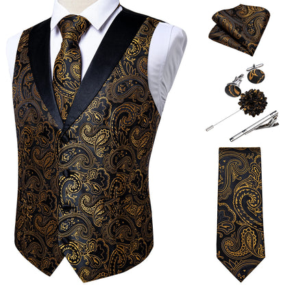 Unique Floral Paisley Vest And Tie Set