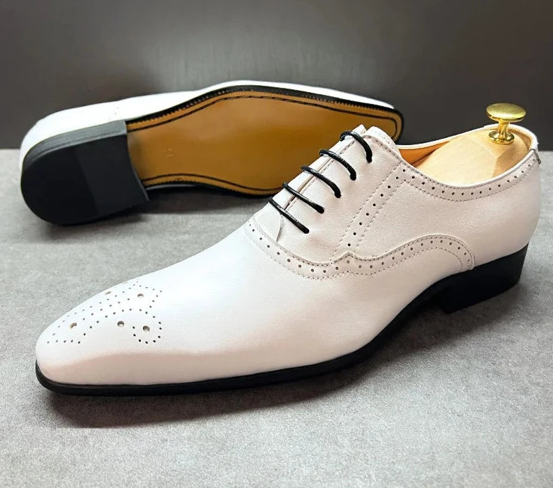 Italian White Black Brogue Oxford Shoes