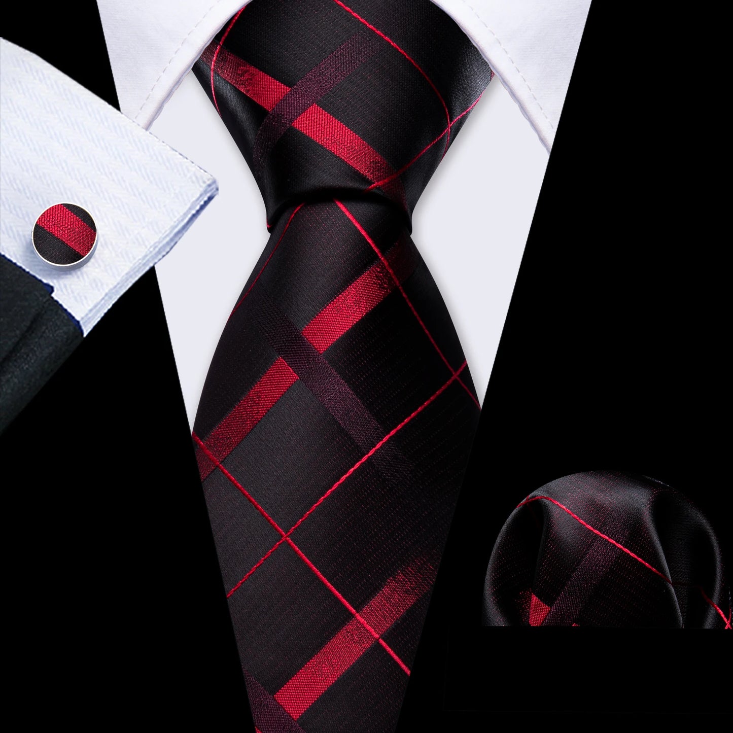 Fashion Red Burgundy Silk Men Tie Set