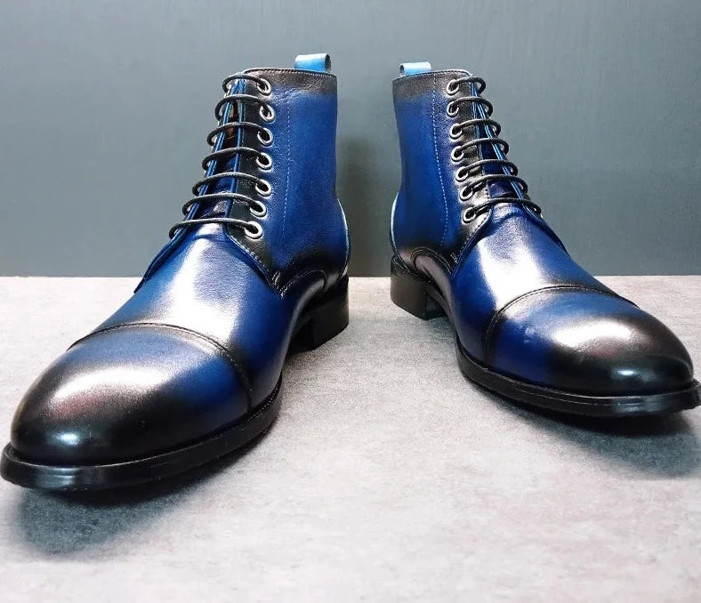 Royal Blue Ankle Boots Shoes For Men