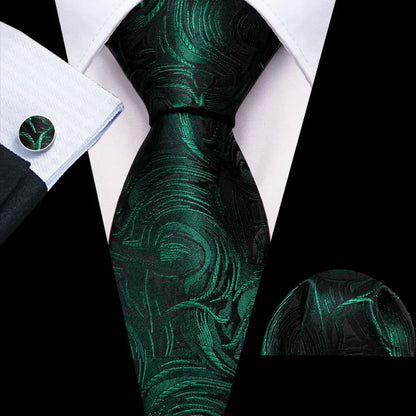 Black Green Silk Mens Ties Set