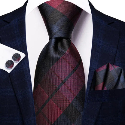 Silk Silver Blue Plaid Tie For Men