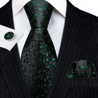 Black Green Silk Mens Ties Set