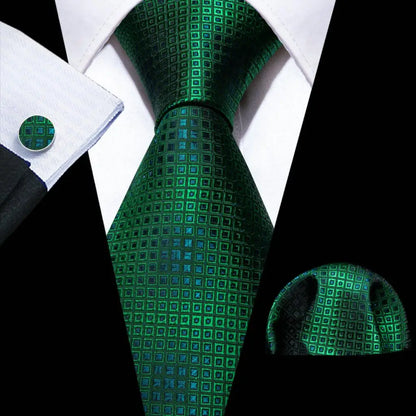 Black Green Silk Mens Ties Set