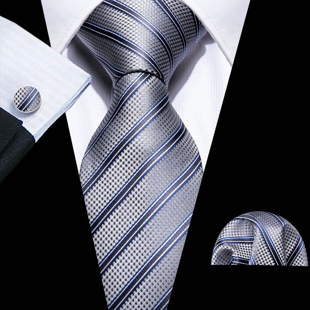 Silk Necktie Pocket Square Cufflinks Set Men Ties