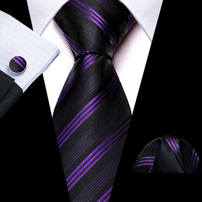 Dark Purple Plaid Silk Men Tie