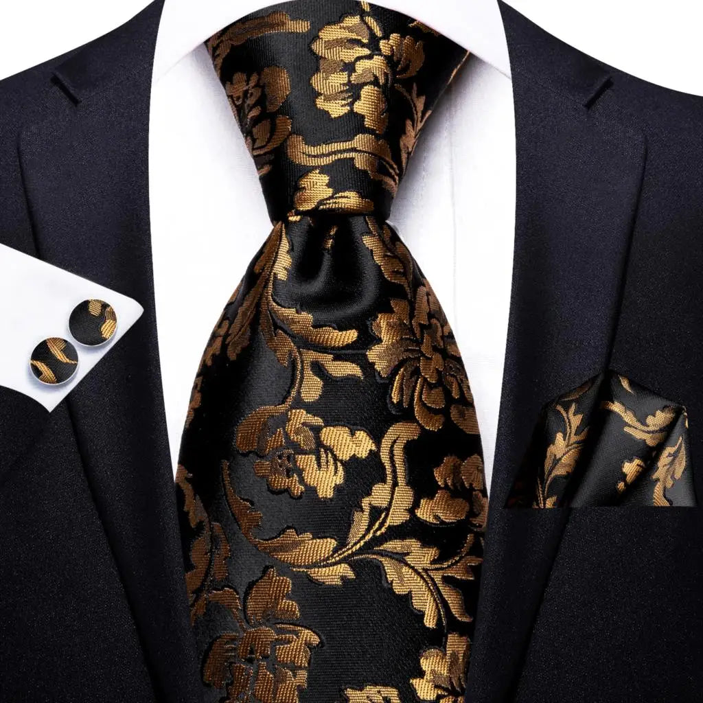 High Quality Champagne Beige Floral Design Silk Tie