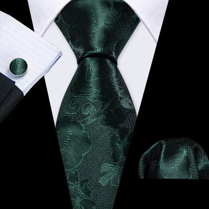 Black Green Silk Mens Ties Set