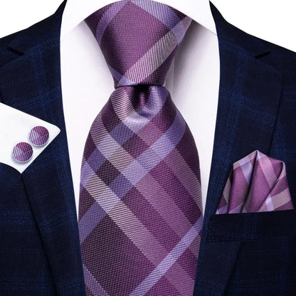 Silk Silver Blue Plaid Tie For Men