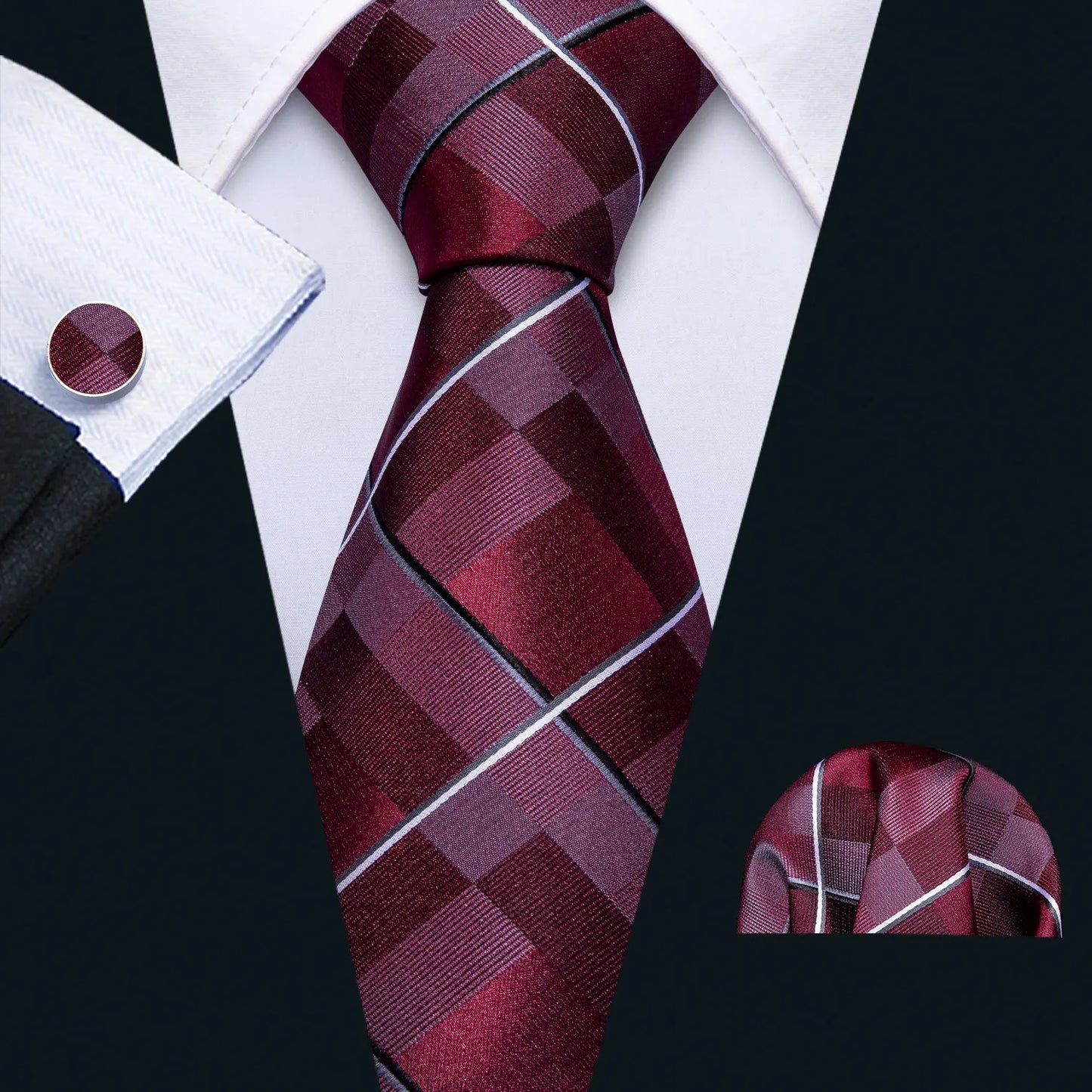 Fashion Red Burgundy Silk Men Tie Set