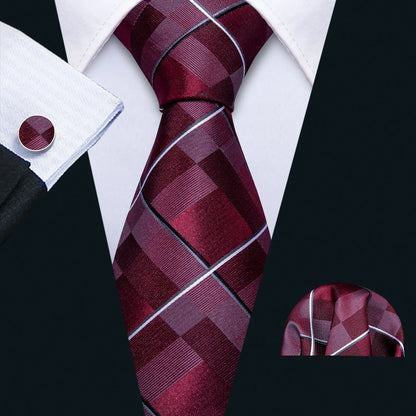 Fashion Red Burgundy Silk Men Tie Set