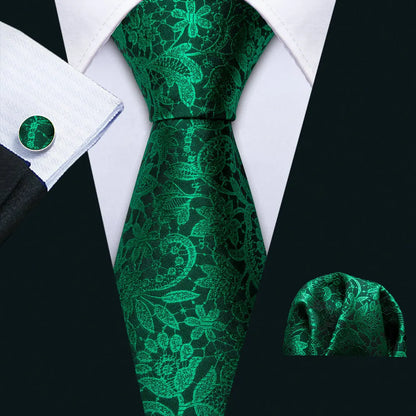 Black Green Silk Mens Ties Set