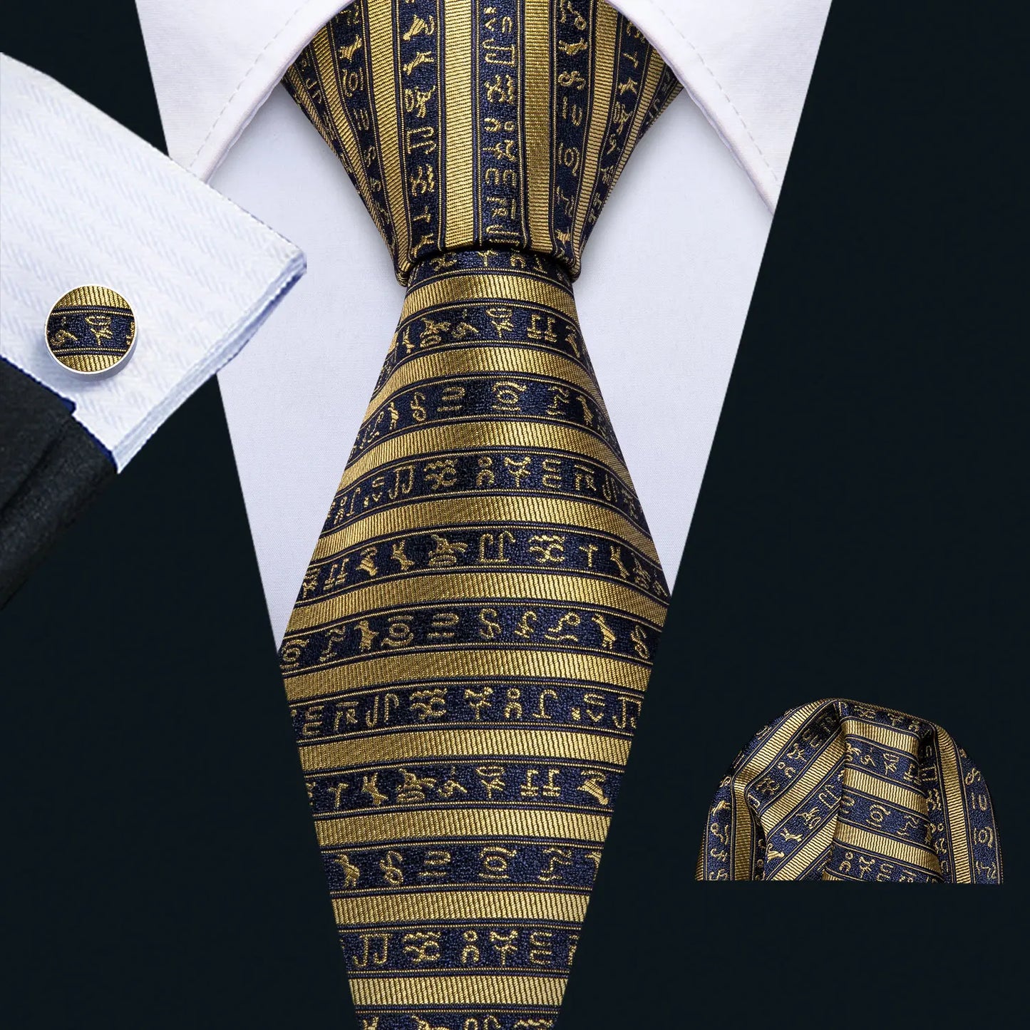 Silk Necktie Pocket Square Cufflinks Set Men Ties