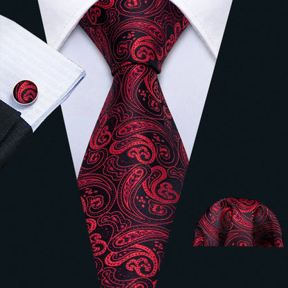 Fashion Red Burgundy Silk Men Tie Set