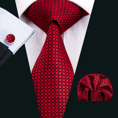 Fashion Red Burgundy Silk Men Tie Set