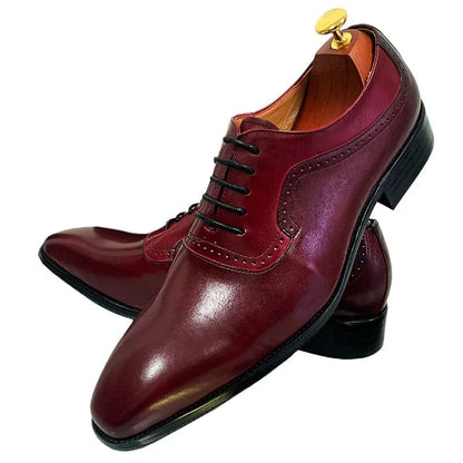 Luxury Italian Lace Up Red Pointed Toe Men Shoes