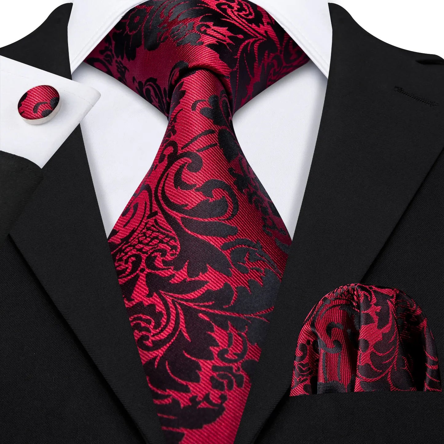 Fashion Red Burgundy Silk Men Tie Set