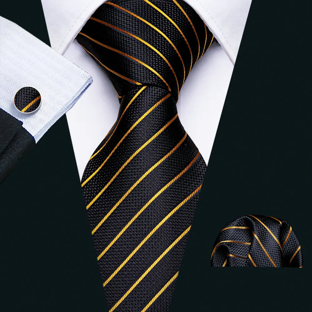 Silk Necktie Pocket Square Cufflinks Set Men Ties