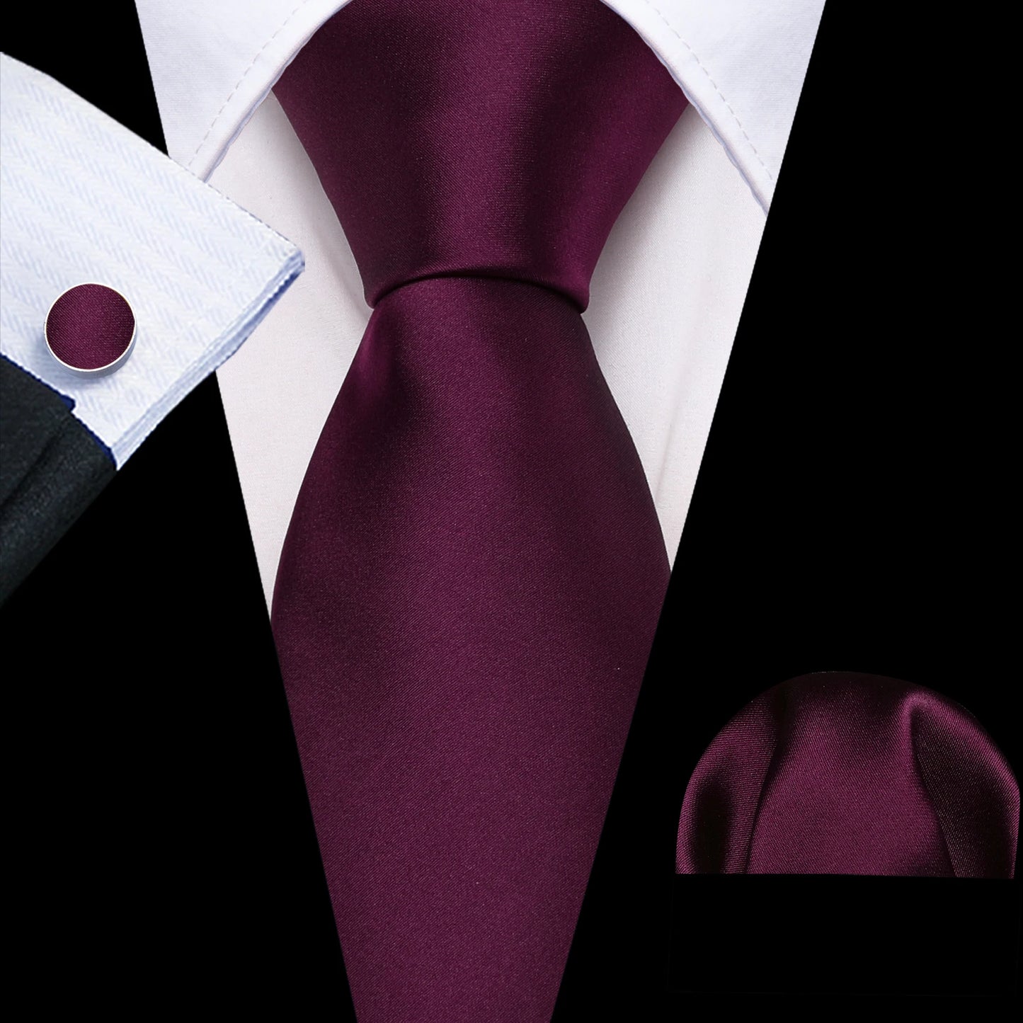 Fashion Red Burgundy Silk Men Tie Set