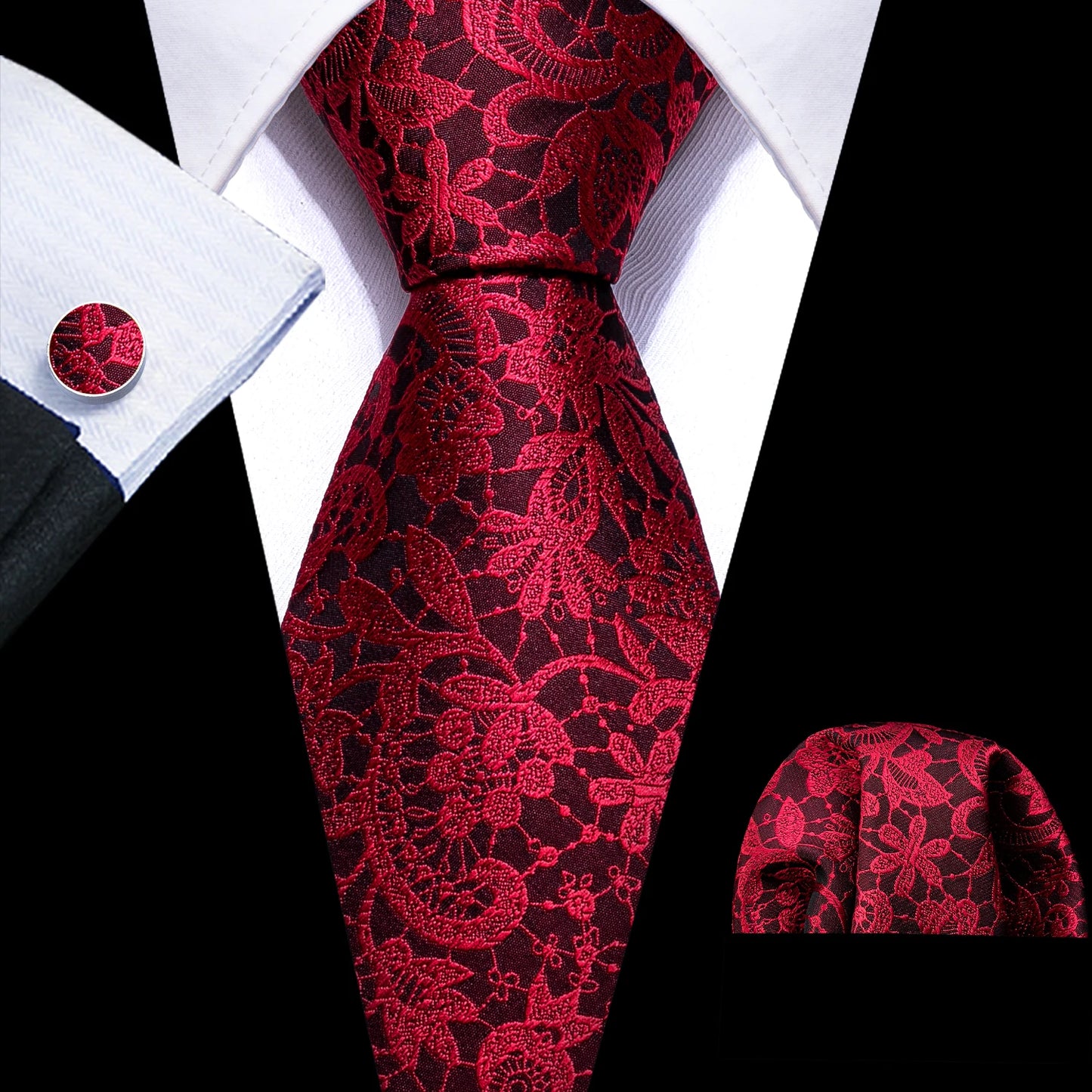 Fashion Red Burgundy Silk Men Tie Set