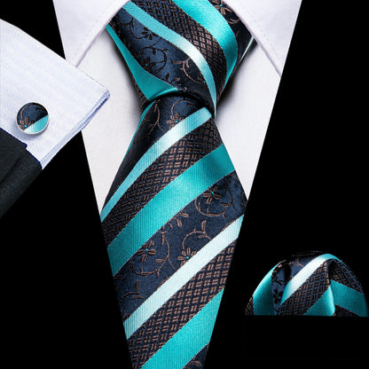 Silk Necktie Pocket Square Cufflinks Set Men Ties