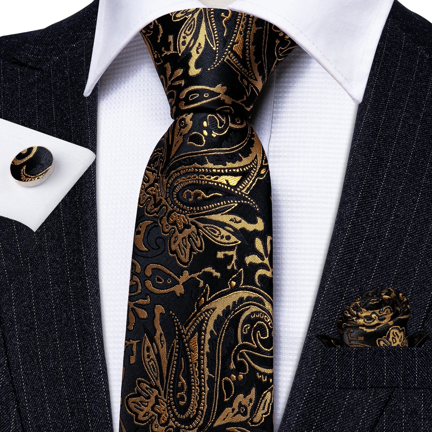 Gold Black Jacquard Silk Men Tie