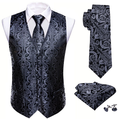 Mens Classic Black Paisley Jacquard Folral Tie