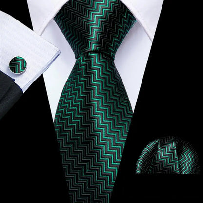 Black Green Silk Mens Ties Set