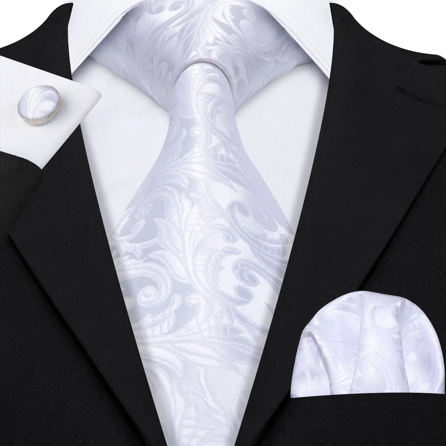 Black White Gray Silver Silk Men Tie