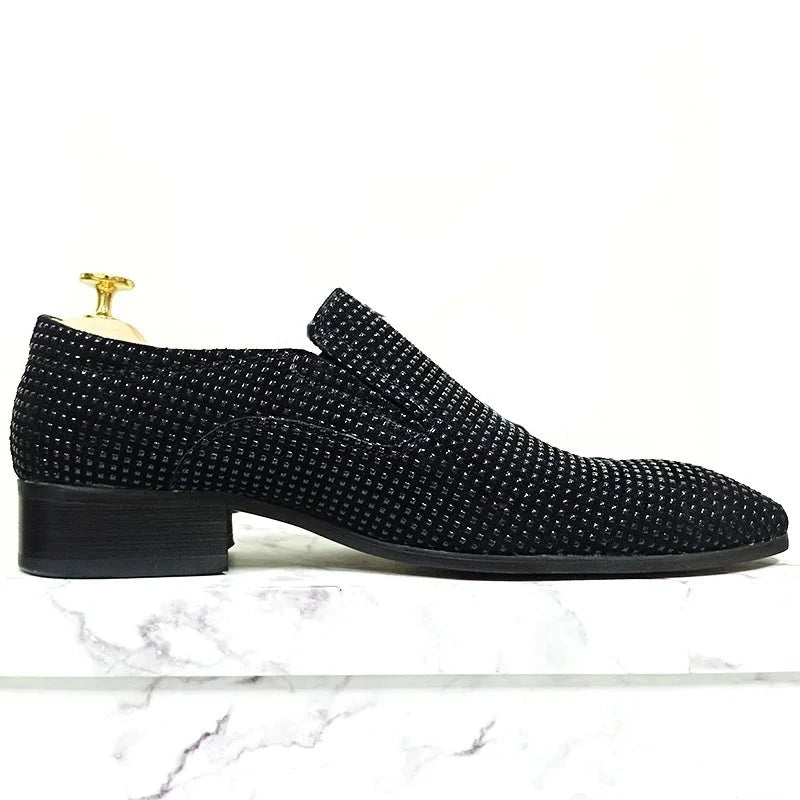 Black Rhinestone Suede Leather Shoes