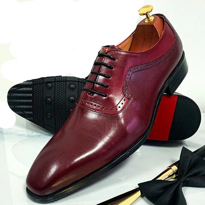 Luxury Italian Lace Up Red Pointed Toe Men Shoes