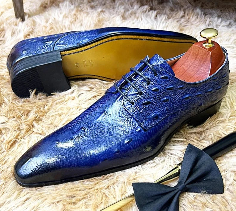 Oxford Italian Blue Black Crocodile Leather Shoes