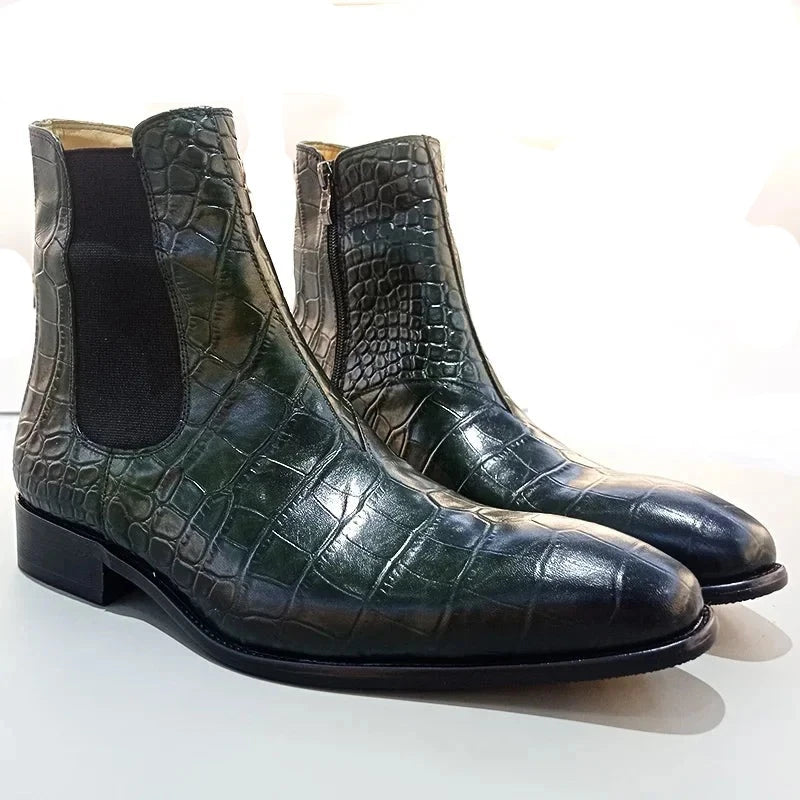 Crocodile Green Black Ankle Boots Men Shoes