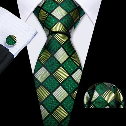 Black Green Silk Mens Ties Set