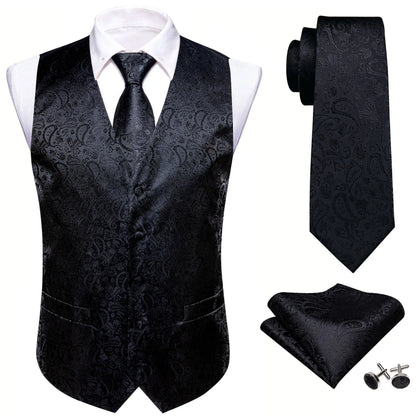 Mens Classic Black Paisley Jacquard Folral Tie