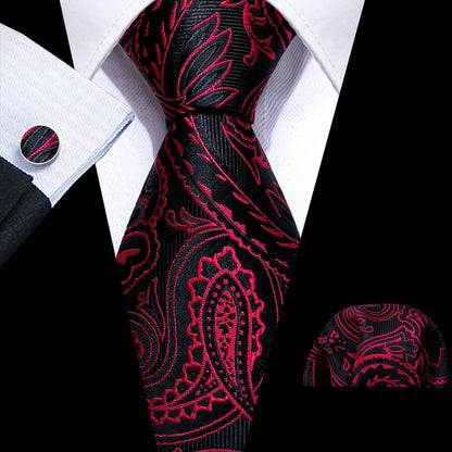 Fashion Red Burgundy Silk Men Tie Set