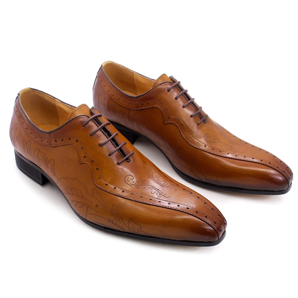 Lace Up Italian Brown Black Genuine Leather Shoes