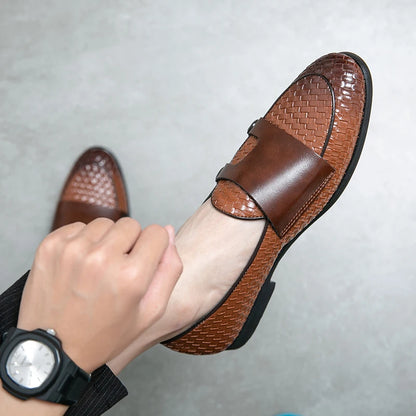 Brown Black Pu Breathable Double Buckle Monk Shoes