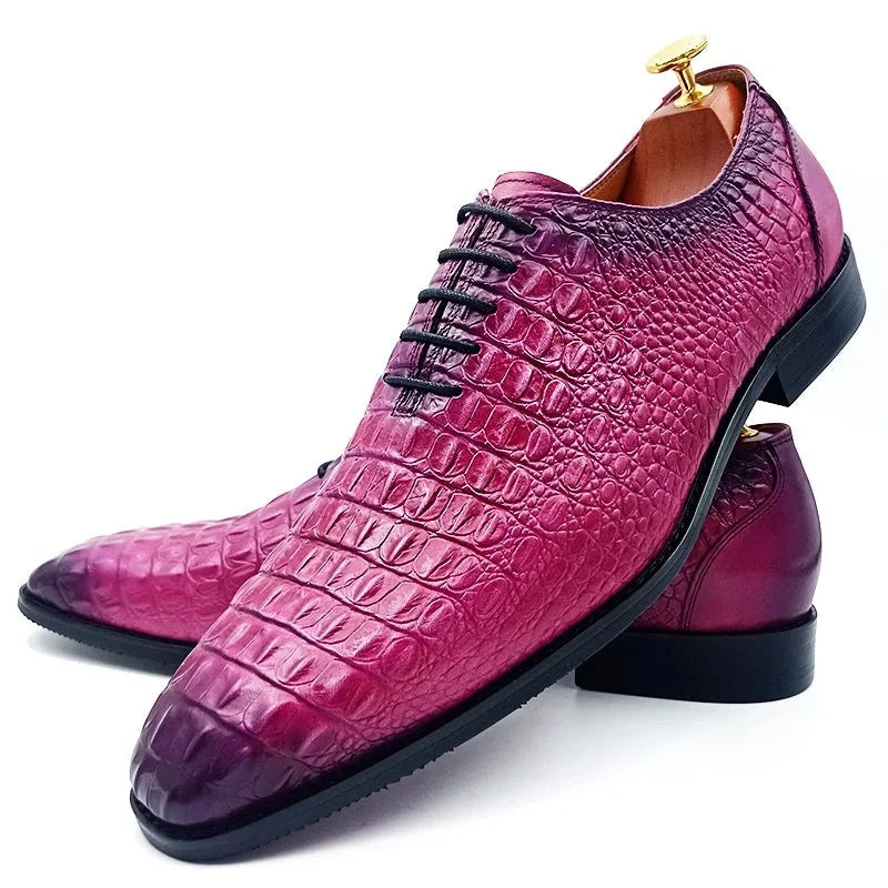 Genuine Purple Crocodile Print Leather Shoes