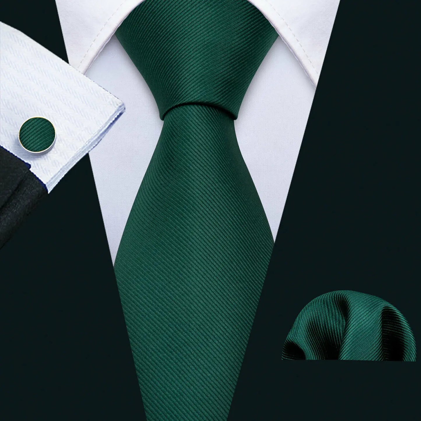 Black Green Silk Mens Ties Set