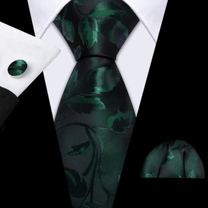 Black Green Silk Mens Ties Set