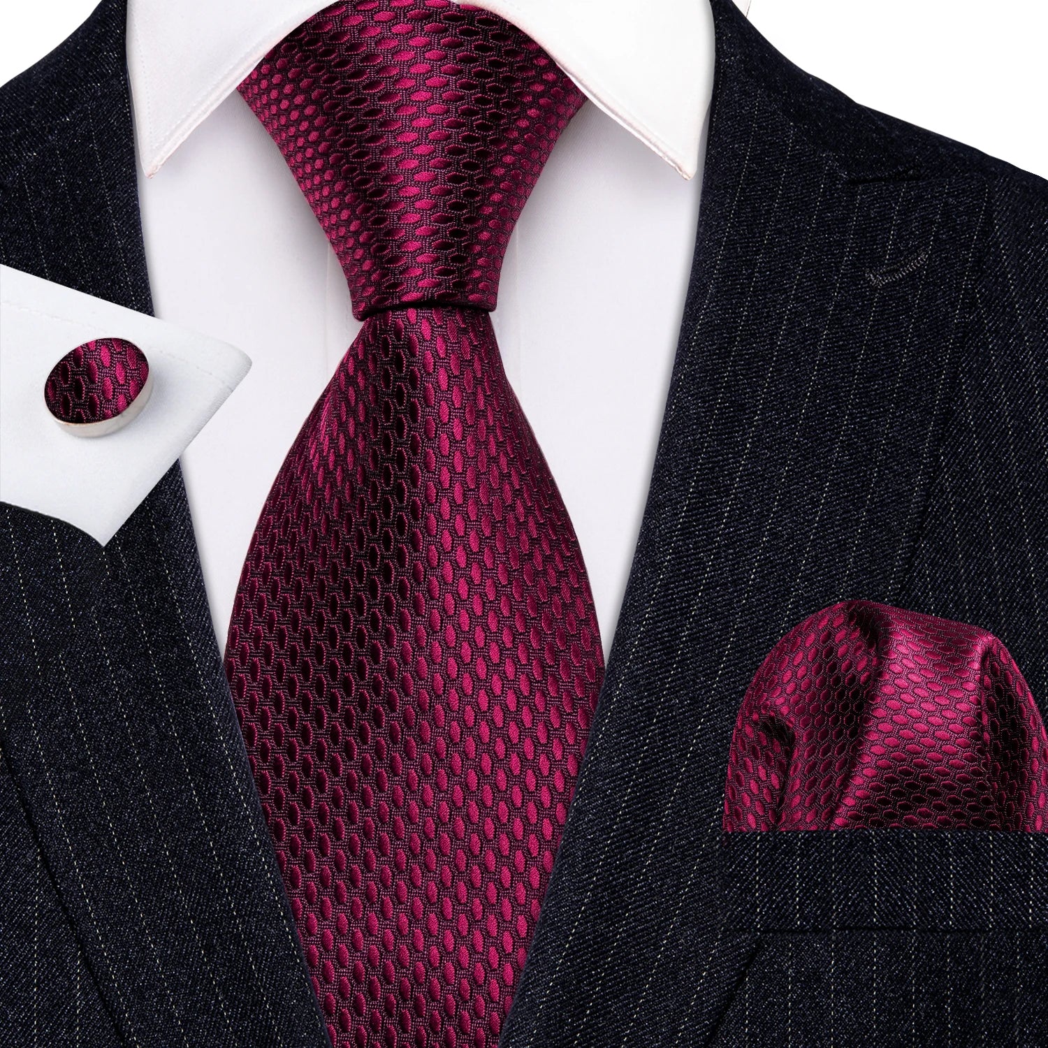 Fashion Red Burgundy Silk Men Tie Set