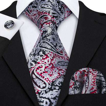 Black White Gray Silver Silk Men Tie