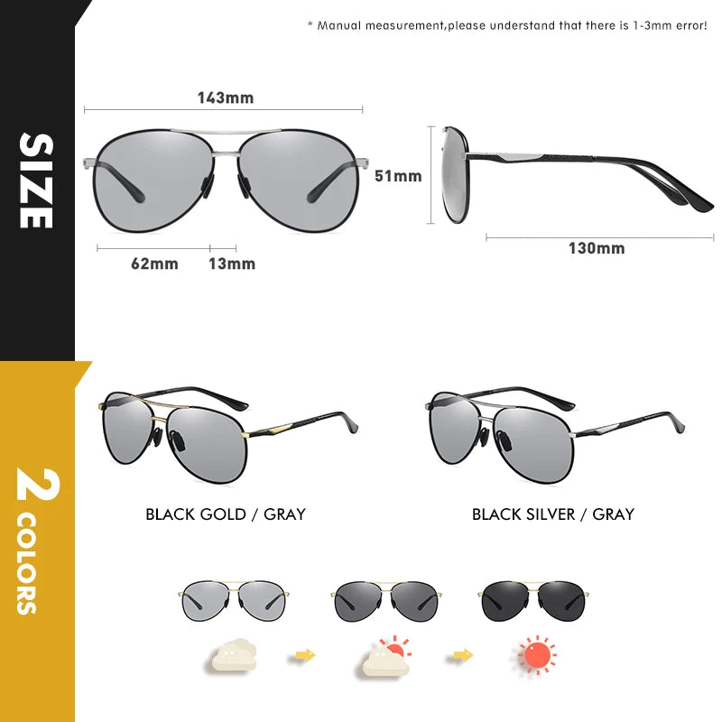 Top Quality Aviation Polarized Sunglasses Photochromic Metal Frame